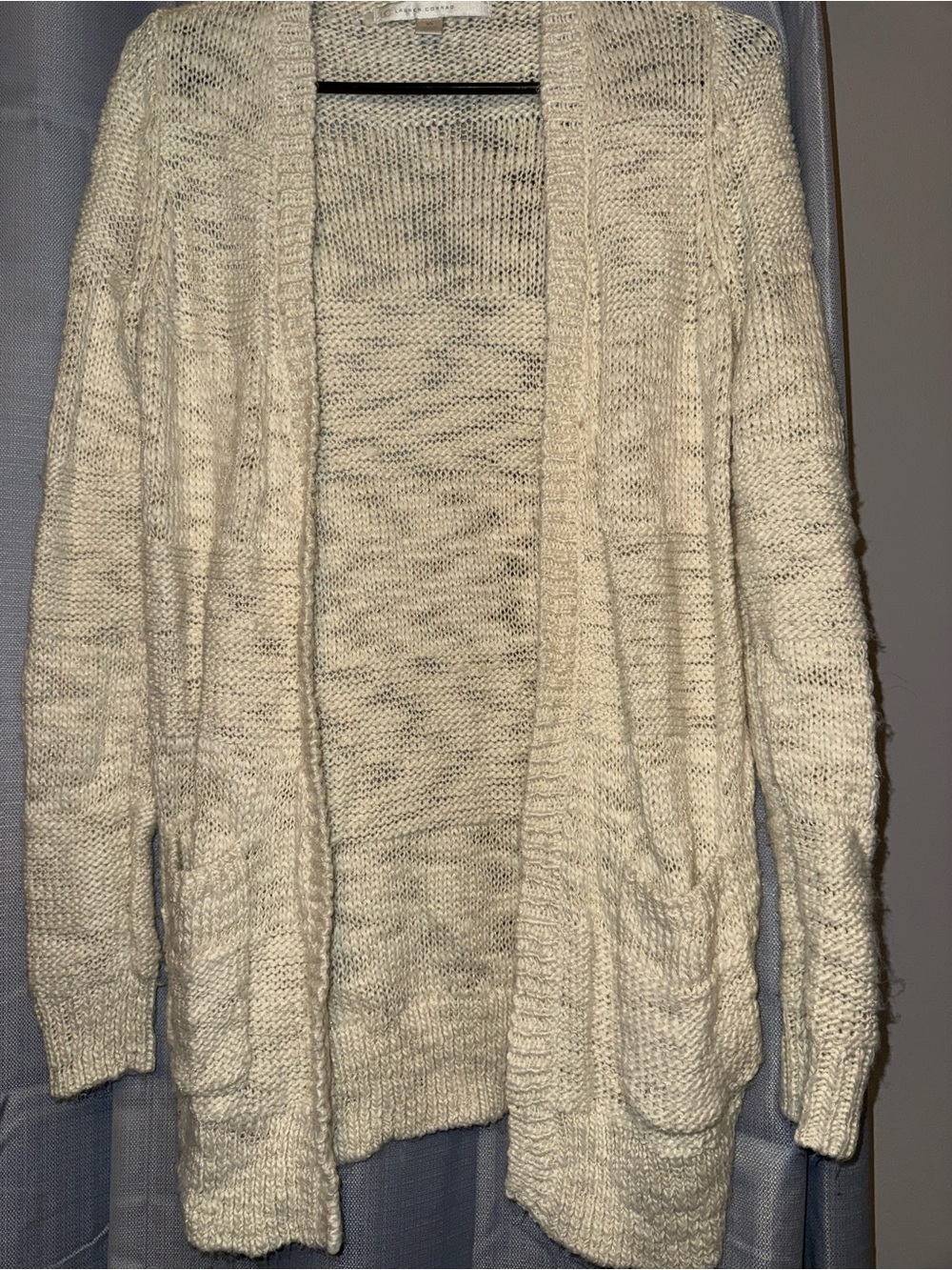 LC Lauren Conrad Cream Open-Front Knit Cardigan